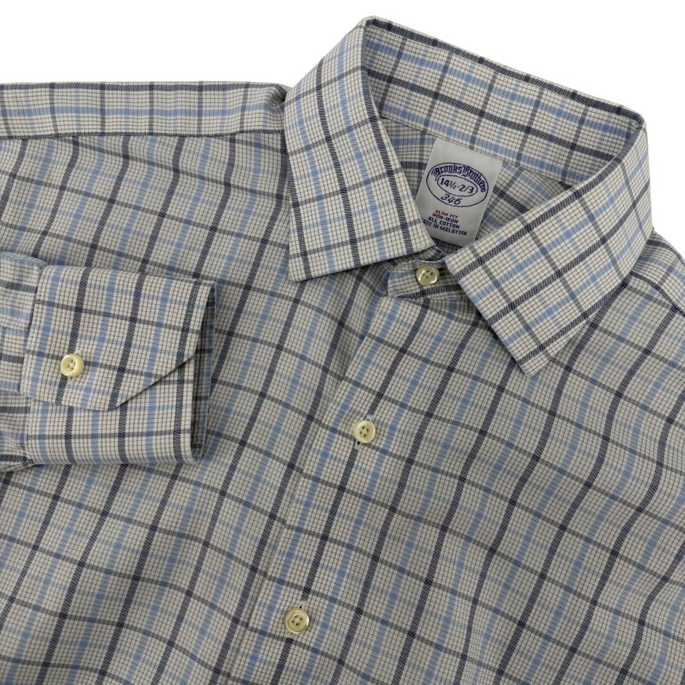 Brooks Brothers Men's button‎ down long sleeve Shirt 14 1/2-2/3 Blue Grey plaid